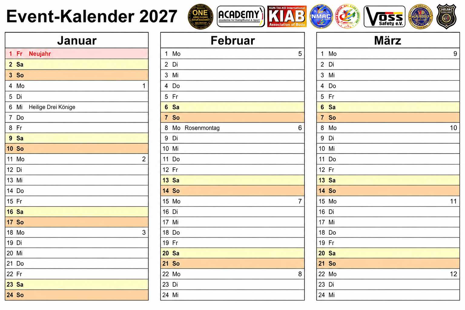 Veranstaltungskalender 2027